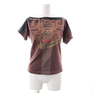 ディーゼル(DIESEL)のディーゼル Tシャツ カットソー オフショルダー イラスト S 紺 茶色 (Tシャツ(半袖/袖なし))