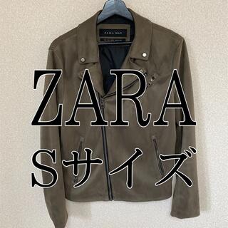 ZARA  ライダースジャケット　スウェード素材　カーキ(ライダースジャケット)