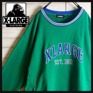 xlargeスウェット 希少 刺繍ロゴグリーンストリートビックロゴ緑トップス