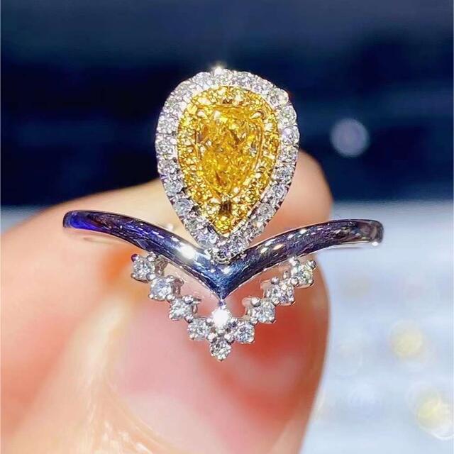 0.38ct 天然イエローダイヤモンド デザインリング k18 - リング(指輪)