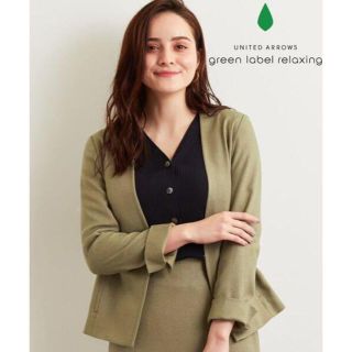 ユナイテッドアローズグリーンレーベルリラクシング(UNITED ARROWS green label relaxing)の麻ライク素材♡グリーンレーベル リラクシング カラーレス ジャケット オリーブ(ノーカラージャケット)