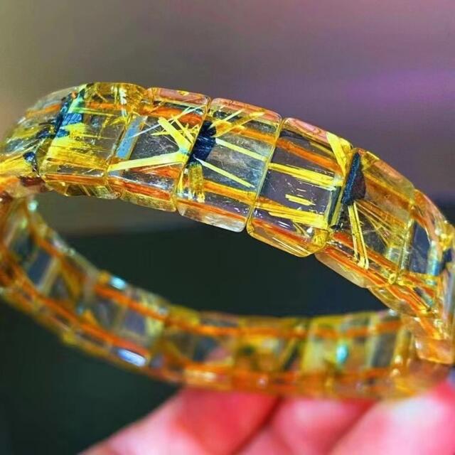 ⭐︎【天然】ゴールドタイチンルチル クォーツ ブレスレット バングル 31g-