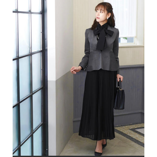 ペプラムジャケット&トップス&シフォンワイドパンツ3点セット