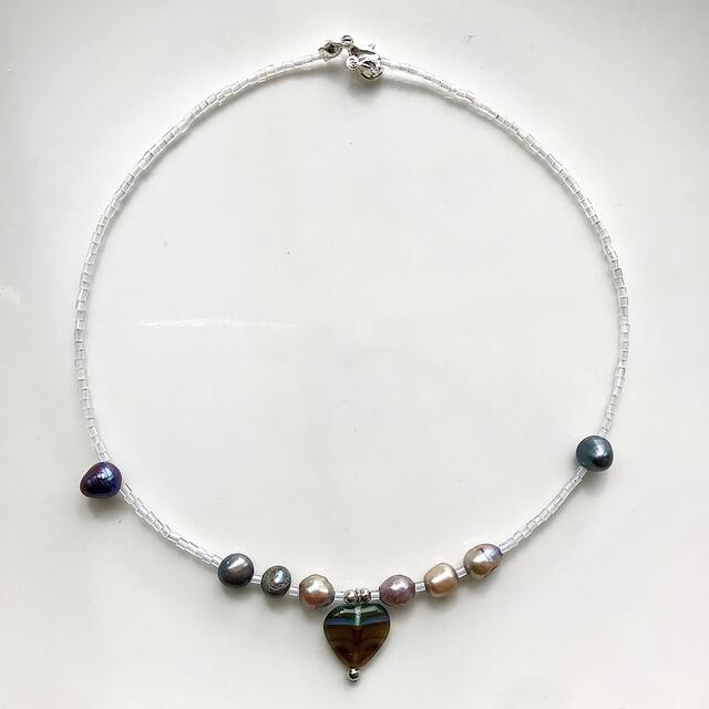 beesnecklace＊pearl×heart ハンドメイドのアクセサリー(ネックレス)の商品写真