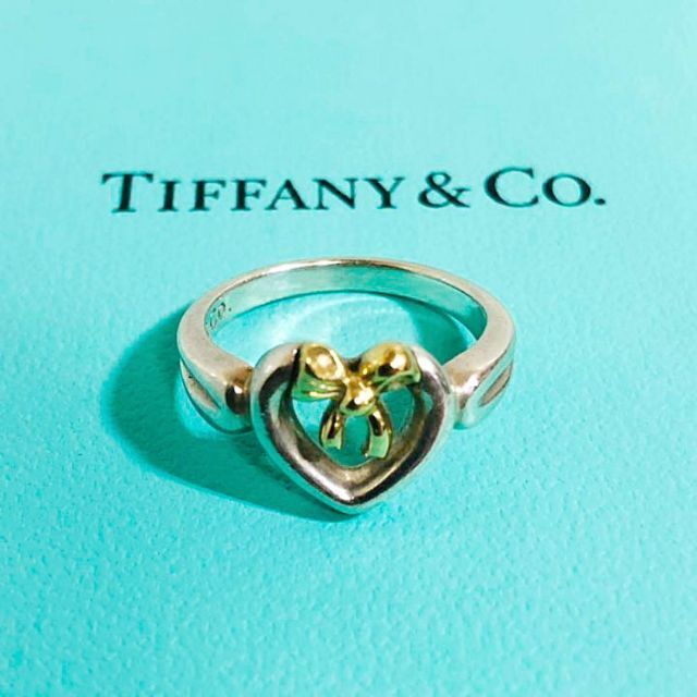 TIFFANY オープンハートリボンリング8.5号 18KYG SV925-