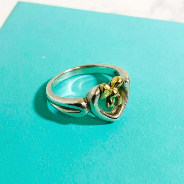 TIFFANY オープンハートリボンリング8.5号 18KYG SV925