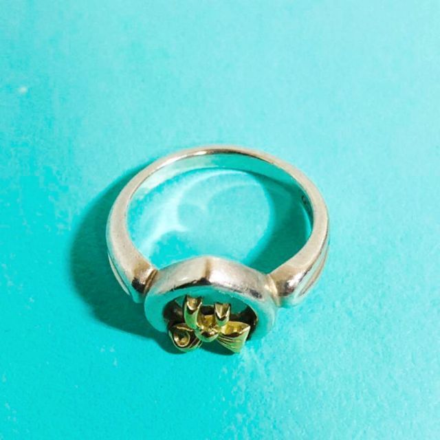 TIFFANY オープンハートリボンリング8.5号 18KYG SV925