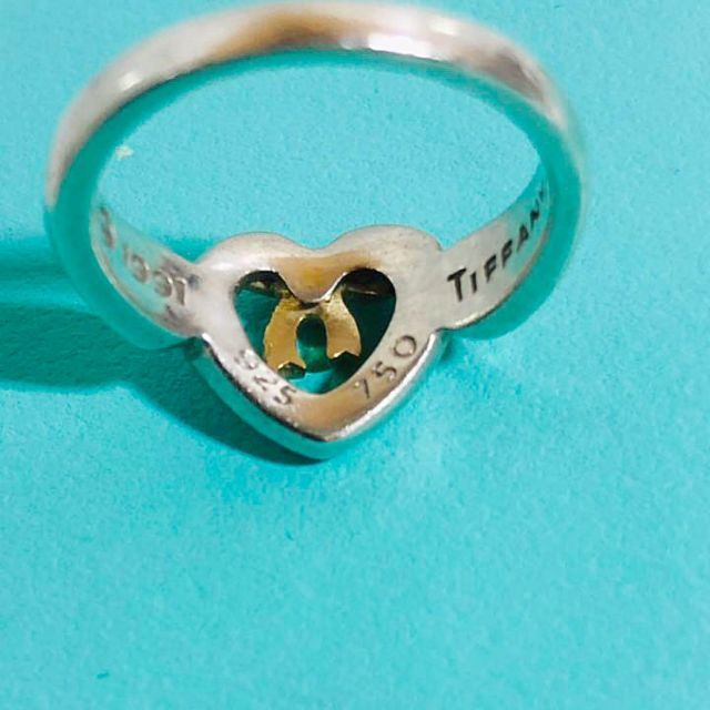 TIFFANY オープンハートリボンリング8.5号 18KYG SV925