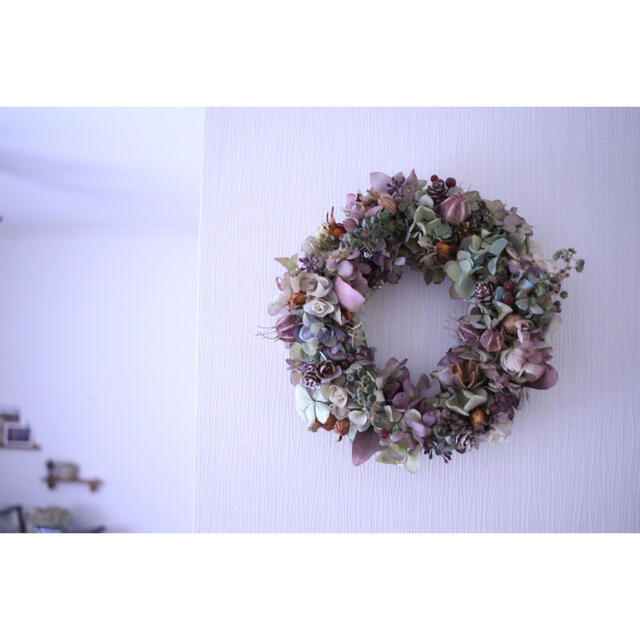 秋色紫陽花と木の実のパープルリース✳︎ドライフラワー◎20センチ