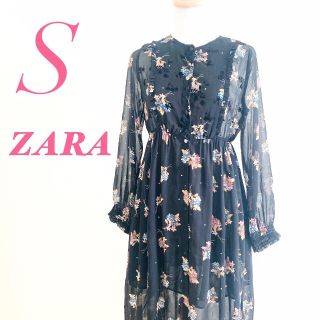 ザラ(ZARA)のZARAザラ ロングワンピース 花柄 シフォン(ロングワンピース/マキシワンピース)