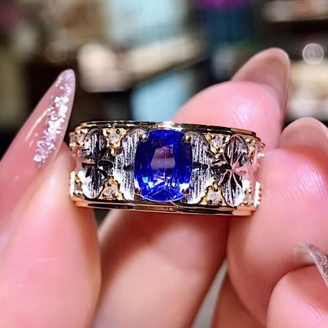 好きに 天然 ¥ k18 リング1.23ct ダイヤ ブルーサファイア リング(指輪
