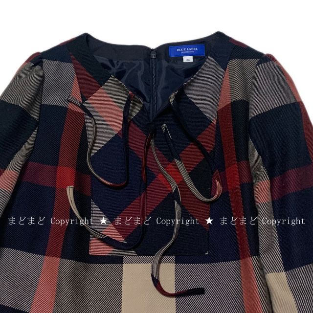 BLUE LABEL CRESTBRIDGE(ブルーレーベルクレストブリッジ)の美品 クレストブリッジ チェック ウール ビエラ ワンピース 36 ネイビー 紺 レディースのワンピース(ひざ丈ワンピース)の商品写真