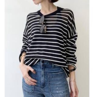 アパルトモンドゥーズィエムクラス(L'Appartement DEUXIEME CLASSE)のL'Appartement Border Sheer Knit ブラック(Tシャツ(長袖/七分))