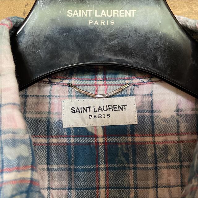 Saint Laurent(サンローラン)のサンローラン ブリーチ加工 ダメージ チェックシャツ M ブルー系 メンズのトップス(シャツ)の商品写真