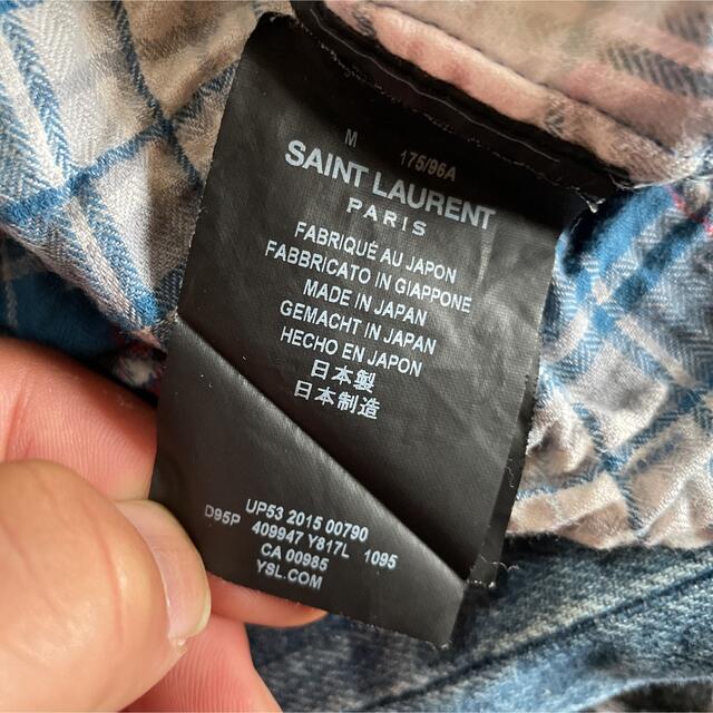 Saint Laurent(サンローラン)のサンローラン ブリーチ加工 ダメージ チェックシャツ M ブルー系 メンズのトップス(シャツ)の商品写真