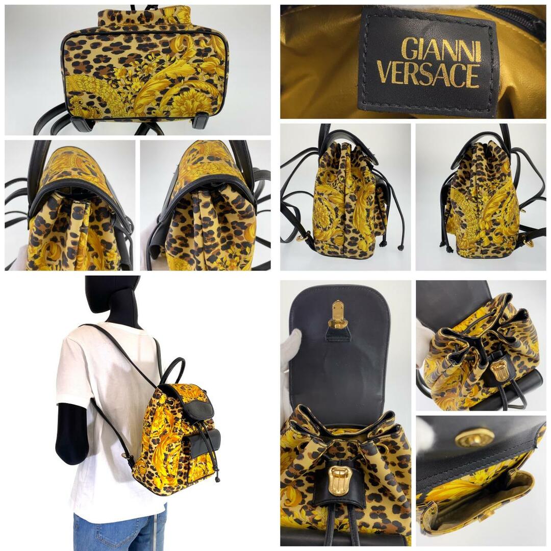 Gianni Versace(ジャンニヴェルサーチ)のGianni Versace ジャンニ・ヴェルサーチ ヴィンテージ バロック柄 レオパード柄 イエロー マルチカラー PVC リュック バックパック 【中古】 レディース 305571 レディースのバッグ(リュック/バックパック)の商品写真