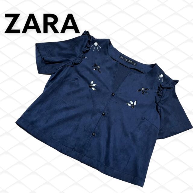 ZARA(ザラ)の483. ZARA ビジュー付きベロアカットソー レディースのトップス(カットソー(半袖/袖なし))の商品写真