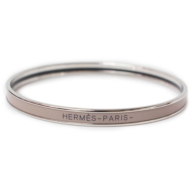 Hermes - エルメス ユニ エクストラファン エマイユ エナメル ブレスレット バングル #65 マロングレース ベージュ シルバー 箱