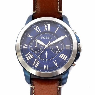 フォッシル(FOSSIL)のフォッシル GLANT 腕時計 クォーツ 革ベルト 茶 青 ブルー FS5151(腕時計(アナログ))