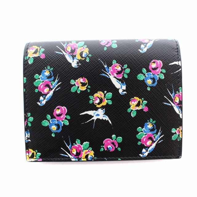 PRADA - プラダ 財布 二つ折り 小銭入れ サフィアーノレザー 花 PRADA - プラダ 財布 二つ折り 小銭入れ サフィアーノレザー 花