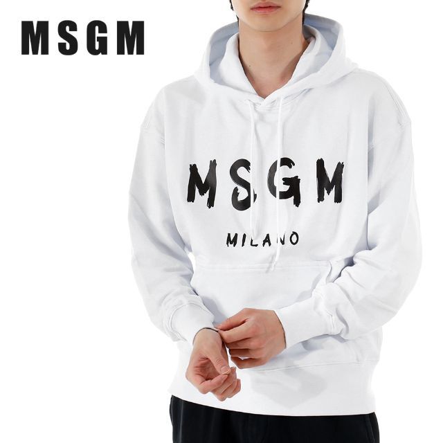 7 MSGM ホワイト MILANOロゴ パーカー フーディー size XL