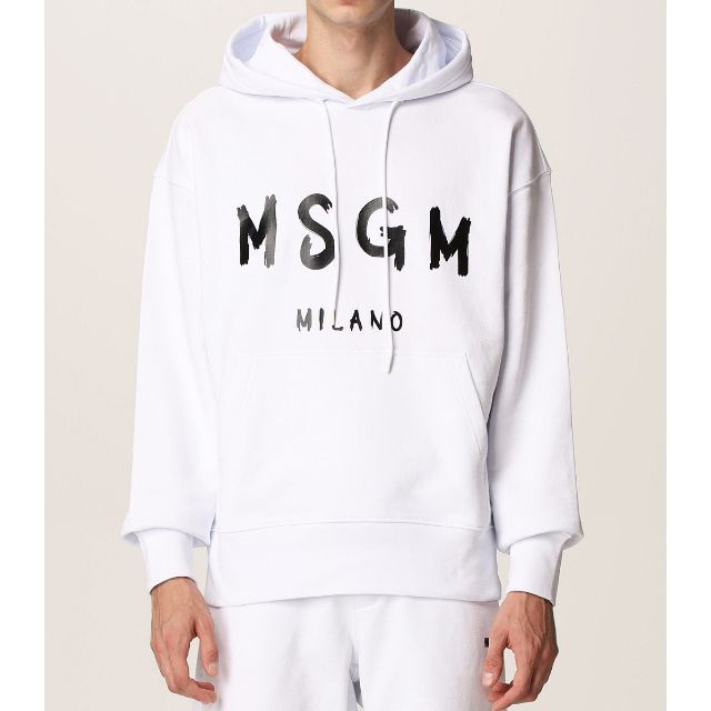 7 MSGM ホワイト MILANOロゴ パーカー フーディー size XL