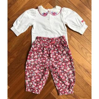 オシュコシュ(OshKosh)のoshkosh 赤花柄パンツ&丸襟トップスセット　12m(パンツ)