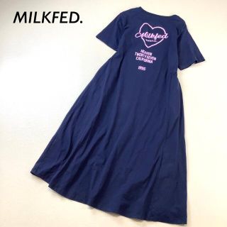 ミルクフェド(MILKFED.)のMILKFED. バック プリント カットソー ロング ワンピース ネイビー(ロングワンピース/マキシワンピース)