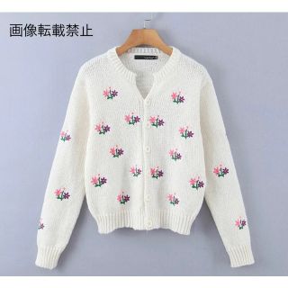 🌾9月新作🎑9009◆刺繍 フラワー 花柄 ニット カーディガン(カーディガン)