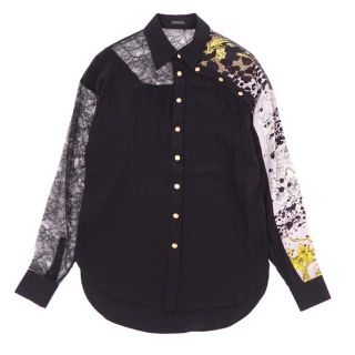 ヴェルサーチ(VERSACE)のヴェルサーチ シャツ ブラウス シルク レース レディース トップス 38 黒(シャツ/ブラウス(長袖/七分))