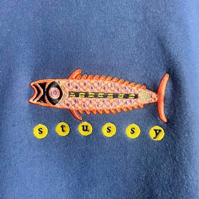 【希少デザイン】STUSSY フィッシュ 魚 センター刺繍ロゴ パーカー 希少 6