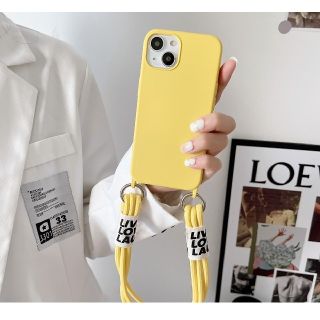 iPhone12ケース/12proケース　ショルダー付きケース　イエロー　紐付き(iPhoneケース)