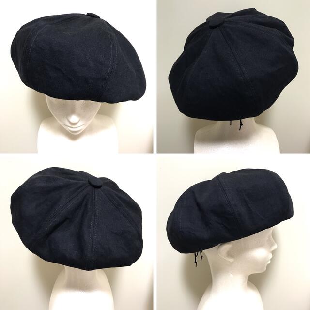 黒 デニム ベレー帽 ハンドメイド サイズ調節 ブラックデニム
