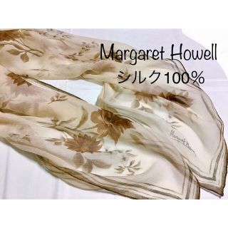 美品 マーガレットハウエル MARGARET HOWELL 花柄スカーフ/ベージュ バンダナ フラワー 大判【2400013519700】