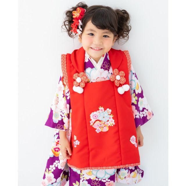 女の子 七五三 3歳 被布 着物セット 赤 白 古典 桜 梅 s2