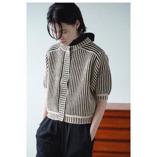 クラネ(CLANE)のクラネSTRIPE CABLE HALF SLEEVE CARDIGAN (カーディガン)