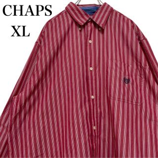 チャップス(CHAPS)のCHAPS チャップス ストライプシャツ 長袖 レッド ヴィンテージ メンズXL(シャツ)