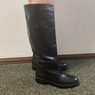 ザラ(ZARA)のZARA ザラ 本革 フラットニーハイ リアルレザーブーツ 黒 25cm 新品 (ブーツ)