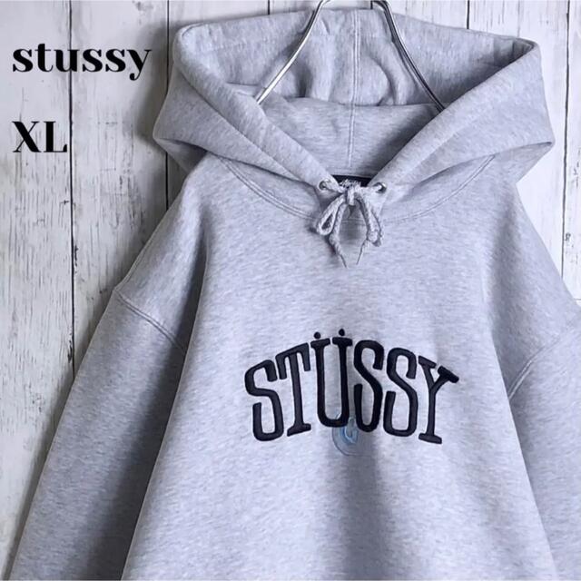 ステューシー】STUSSY 刺繍ロゴ スウェット パーカー グレー L古着屋