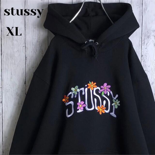 stussyステューシー○商品【美品】【ビッグシルエット】ステューシー 刺繍ロゴ アーチロゴ パーカー XL