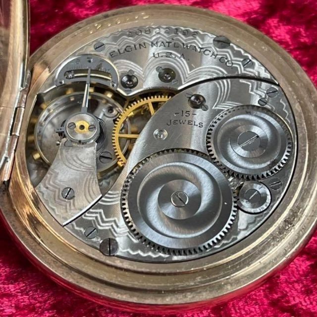 輝くアールデコ!1918年エルジン懐中時計】12Sゴールド手巻きハンター