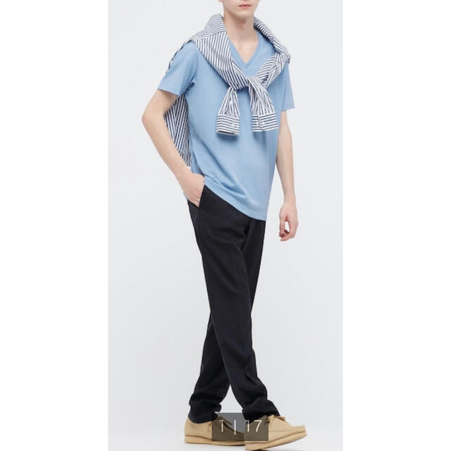 UNIQLO(ユニクロ)のユニクロ　Tシャツ　半袖　メンズ　無地　Vネック　ドライカラー　水色　ブルー　夏 メンズのトップス(Tシャツ/カットソー(半袖/袖なし))の商品写真