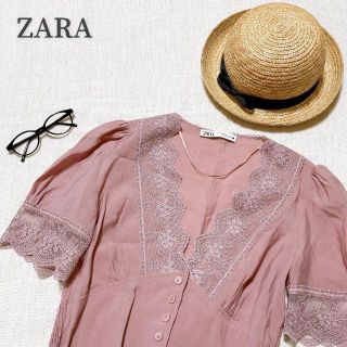 ザラ(ZARA)の【極美品】　ザラ　レースブラウス　シアーシャツ　大人可愛い　清楚　春夏　＊31(シャツ/ブラウス(半袖/袖なし))