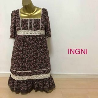 イング(INGNI)の【0454】INGNI 花柄 ワンピース M ブラウン(ミニワンピース)