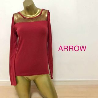 アロー(ARROW)の【0321】ARROW 肩見せ 長袖 トップス M レッド ドット(カットソー(長袖/七分))