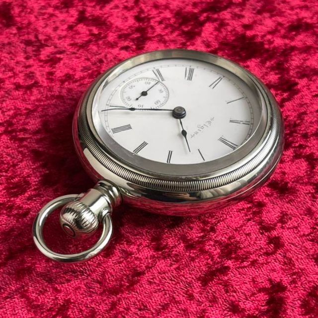 ずっしり満足感!1899年エルジン懐中時計】18Sシルバー手巻きオープン