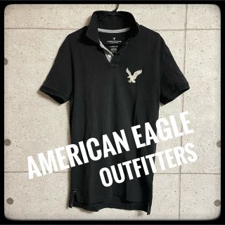 アメリカンイーグル(American Eagle)の【美品】AMERICAN EAGLE★黒ビッグロゴ半袖ポロシャツ★S(ポロシャツ)