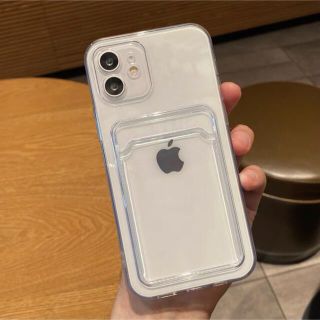 最新　iPhone14pulsアイフォーンケース カード入れ付き クリア(iPhoneケース)