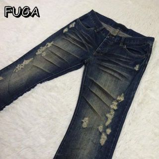 フーガ(FUGA)のフーガ　鬼ひげダメージ加工ブーツカットデニムパンツ　44(デニム/ジーンズ)