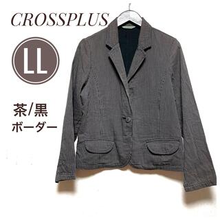 CROSSPLUS テーラードジャケット シングル羽織り ストライプ 茶/黒LL(テーラードジャケット)